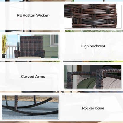 Outsunny Outdoor PE Rattan Rocking Chair Set of 2, Garden Rocking Chair Set with Armrest and Cushion