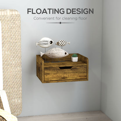 Floating Nightstand Set of 2 Wall Mounted Bedside Table with Storage Drawer for Bedroom, Rustic Brown