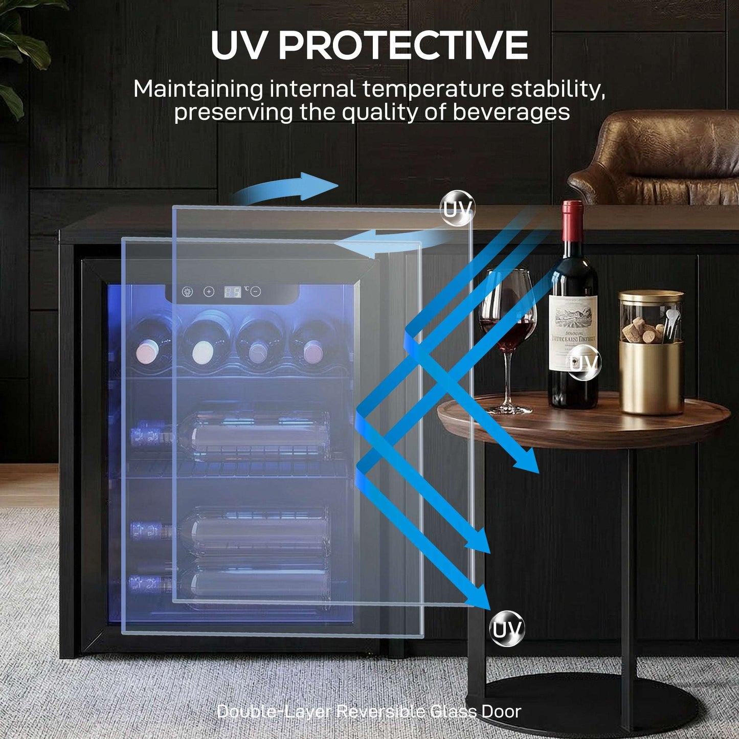 16 Bottle Wine Cooler, 48 Litre Capacity, 4-16°C Under Counter Drinks Beer Wine Fridge with Glass Door, LED Light, Black