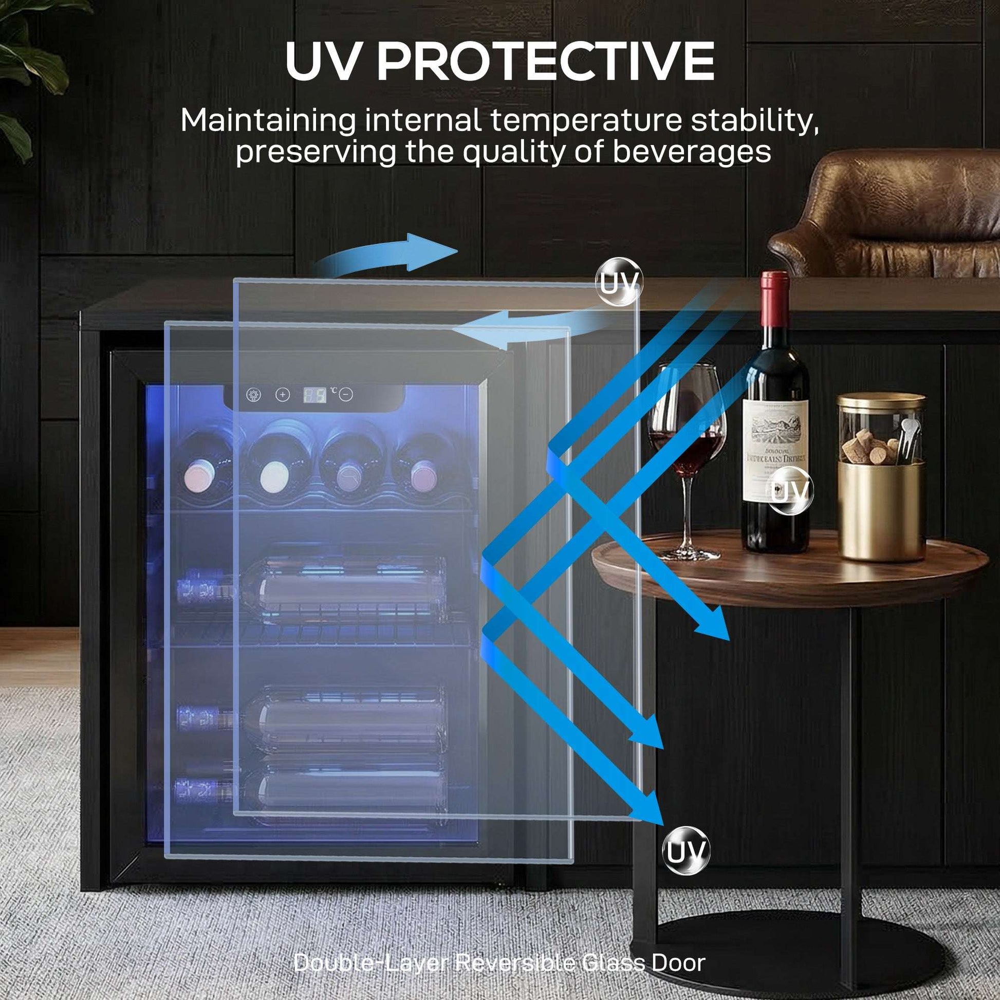 16 Bottle Wine Cooler, 48 Litre Capacity, 4-16°C Under Counter Drinks Beer Wine Fridge with Glass Door, LED Light, Black