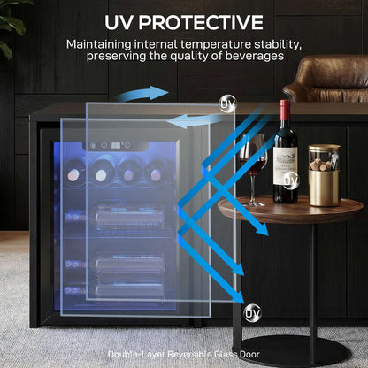 16 Bottle Wine Cooler, 48 Litre Capacity, 4-16°C Under Counter Drinks Beer Wine Fridge with Glass Door, LED Light, Black