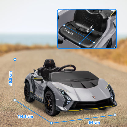 AIYAPLAY 12V Lamborghini Autentica Licensed Kids Electric Car with Remote Control, 4 Suspension Wheels, Soft Start, Grey / Pink