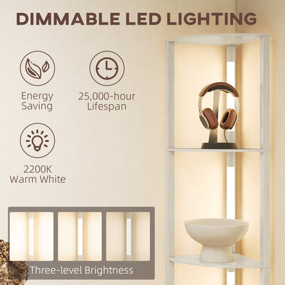 Corner Floor Lamp for Living Room Bedroom with Dimmable Warm White LED Light, Modern Tall Standing Lamp, Oak