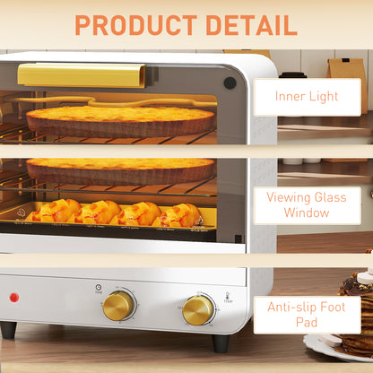 Small Toaster Oven, 12L Multifunction Mini Countertop Oven with Glass Door, Adjustable Temperature and Timer, Accessory Included, 750W, White