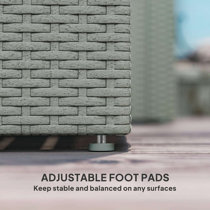 4 Piece Rattan Garden Furniture Set, 4 Seater Wicker Outdoor Sofa Set with 2 Armchairs, Loveseat, Acacia Wood Top Coffee Table - Grey