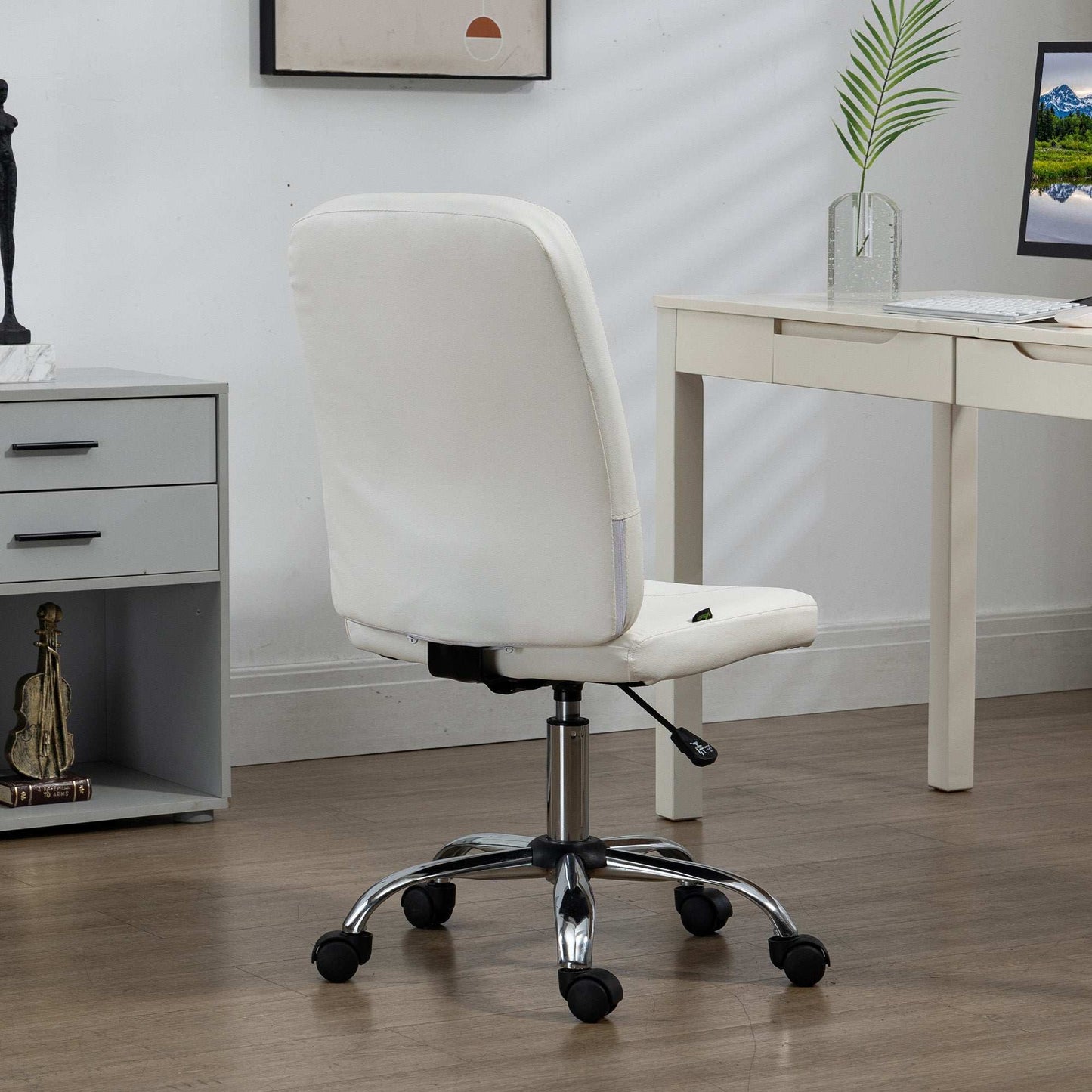 Vinsetto Armless Office Chair Faux Leather Desk Chair with Adjustable Height White