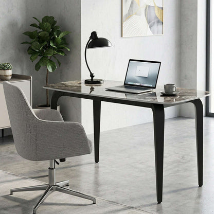 Sintered Stone Dining Table | 4 Seater | 130x70x75cm | Heat & Scratch Resistant | Stain-Resistant | Metal Legs | Adjustable Feet | Brown