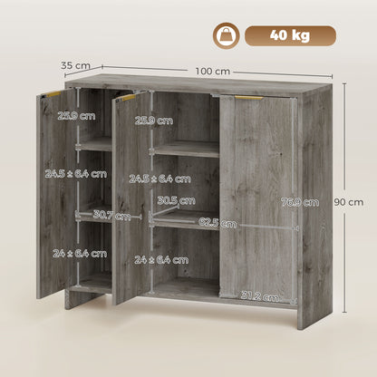 Modern Sideboard Cabinet | 3 Doors | Adjustable Shelves | Gold Handles | Anti-Tip Kit | 40kg | Living Room & Dining Room | Grey