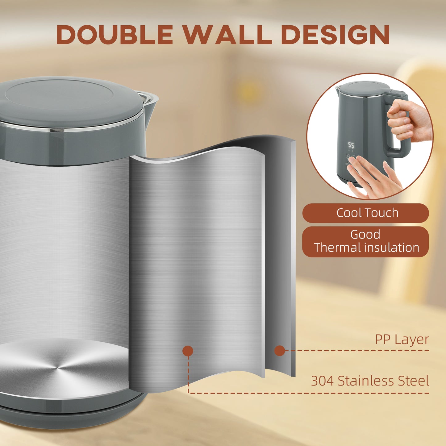 Digital Kettle and Toaster Set, 1.5L 3000W Fast Boil Kettle, 2 Slice Toaster Kitchen Set with 7 Level Browning Controls, Defrost, Reheat, Keep Warm,  and LED Touch Display