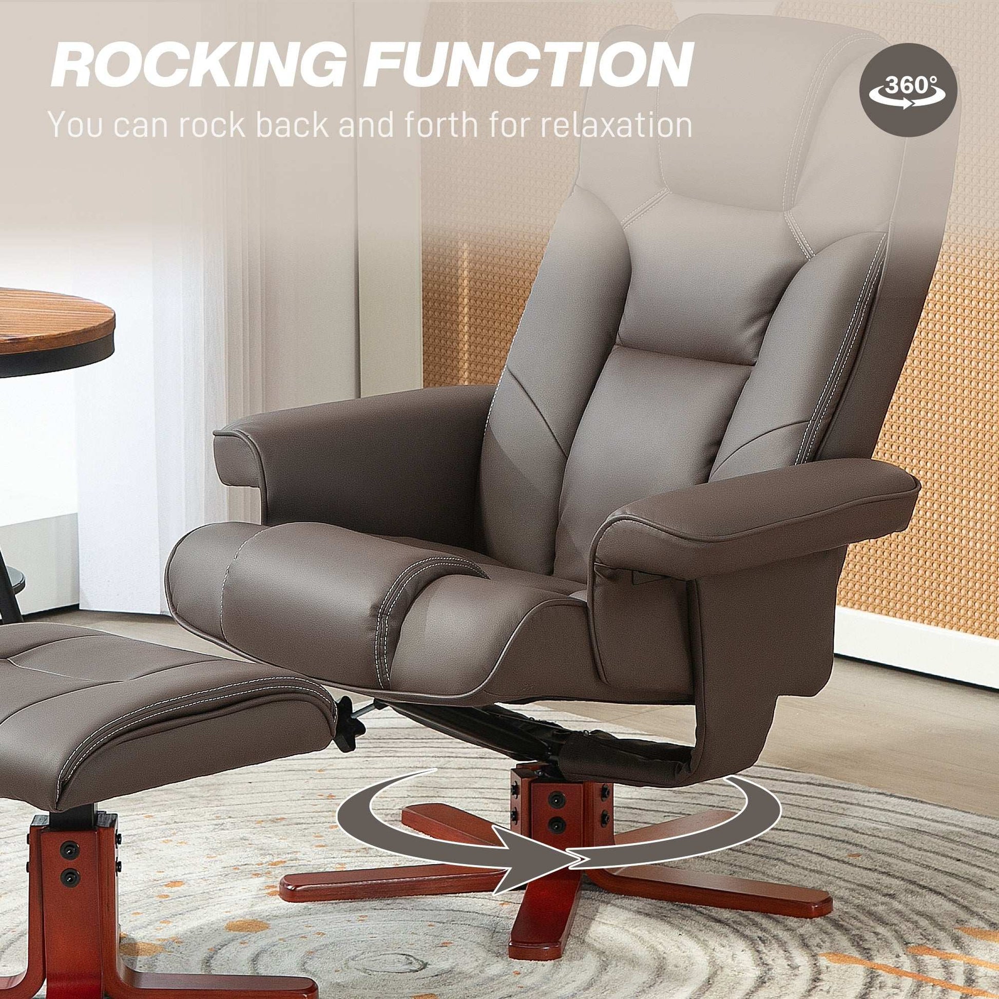 Faux Leather Manual Recliner and Footstool Set - Brown / Black