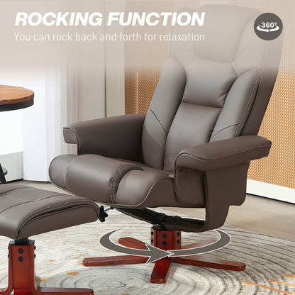 Faux Leather Manual Recliner and Footstool Set - Brown / Black