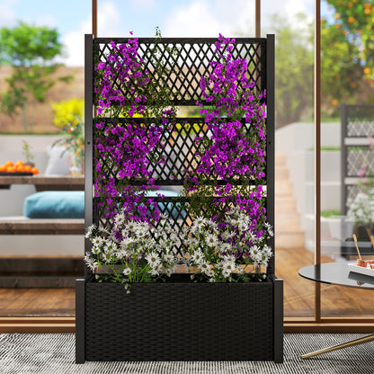 Outsunny Garden Planter Box with Trellis, Liner for Climbing Plants, Vegetables, Flowers, 90 x 35 x 148 cm, Charcoal Grey / Mixed Grey