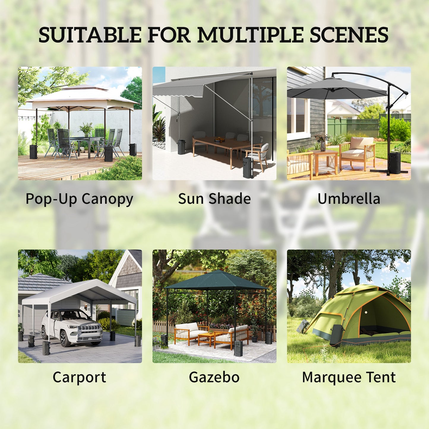 Set of 4 Heavy Duty Gazebo Weight Bags | 500D PVC | 25L Water / 31kg Sand Capacity | Wide Mouth | Adjustable Straps | Fits 25-70mm Legs | Foldable | Carry Handles | Black