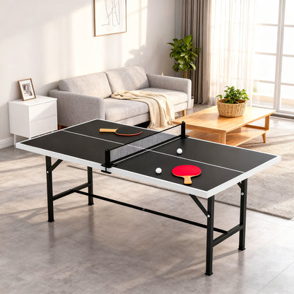 SPORTNOW 5ft Mid-Size Table Tennis Table | Black | 152x76x70cm | Folds to 76x76x12cm | E1 MDF Top | Steel Frame | Removable Net 78x12cm | Safety Locks | 2 Paddles & 3 Balls Included