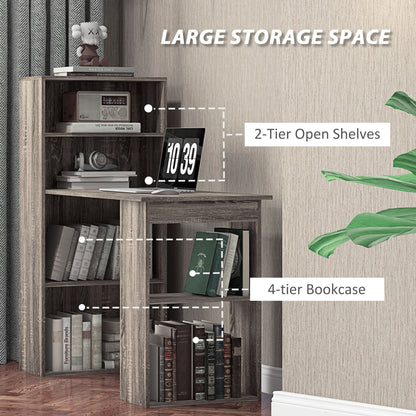 120cm Modern Computer Desk Bookshelf Study Table Workstation PC Laptop Writing Home Office 6 Shelves, Grey Wood-Effect