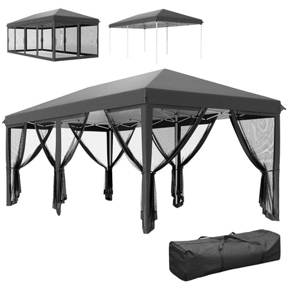 Outsunny 3 x 6m Pop Up Gazebo, Outdoor Canopy Shelter, Marquee Party Wedding Tent with 6 Mesh Walls and Carry Bag, Blue / Black
