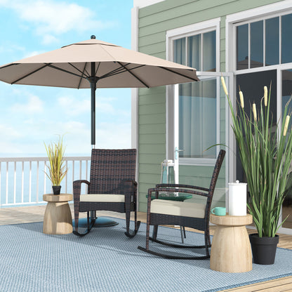 Outsunny Outdoor PE Rattan Rocking Chair Set of 2, Garden Rocking Chair Set with Armrest and Cushion