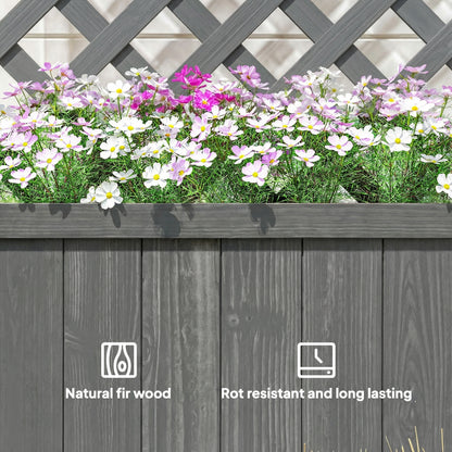 Wooden Planter Box with Trellis | Solid Fir Wood | Rot-Resistant | Drainage Holes | 25kg Capacity | 72.5x31.5x149.5cm | For Herbs Flowers & Climbing Plants | Grey