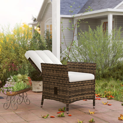 Rattan Garden Recliner Chair, Wicker Reclining Armchair with Adjustable Backrest and Cushion, Outdoor Lounge Sun Lounger, Cream White