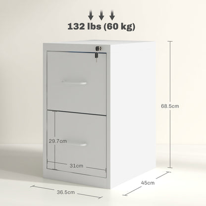 Two-Drawer Modern Steel Filing Cabinet Organiser Storage Unit Cabinet - White