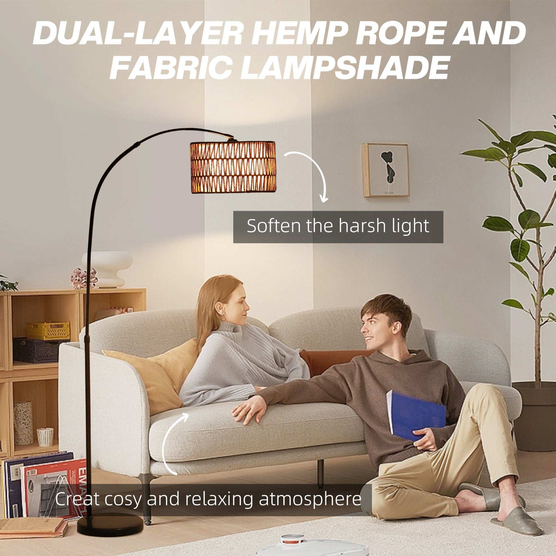 Floor Lamp for Living Room, Modern Standing Lamp with Dual-Layer Shade & Foot Switch, Height Adjustable Minimalist Tall Pole Lampshade