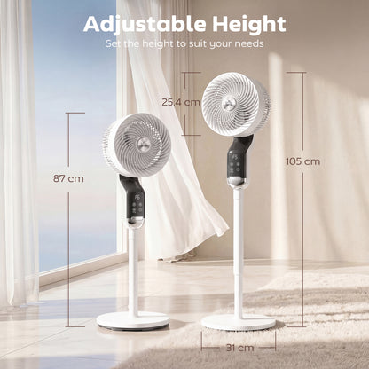Silent Standing Pedestal Fan | 41" | 20dB Sleep Mode | 8 Speeds | 85° Oscillation | 12H Timer | Remote | Aroma Box | White