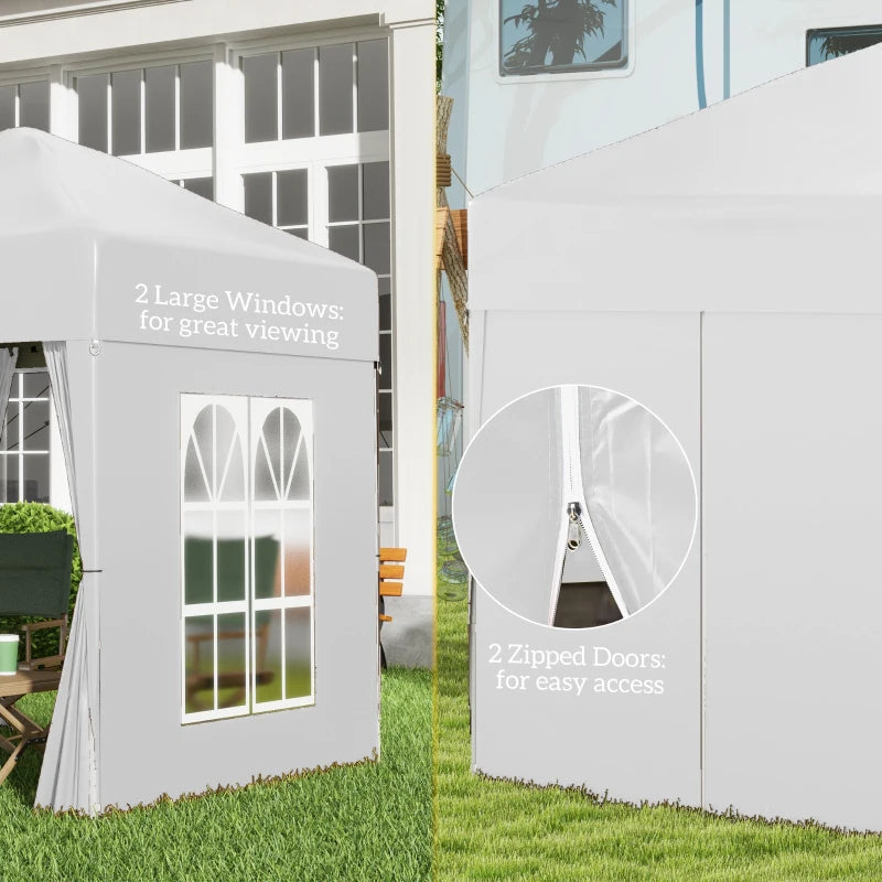 2x2m Pop-Up Gazebo | Oxford Canopy | Powder-Coated Steel Frame | 4 Removable Side Walls | 2 Zipped Walls & 2 Pane Walls | Velcro Attachment | UV & Water-Resistant | Carrying Bag | 2x2x2.45m | White