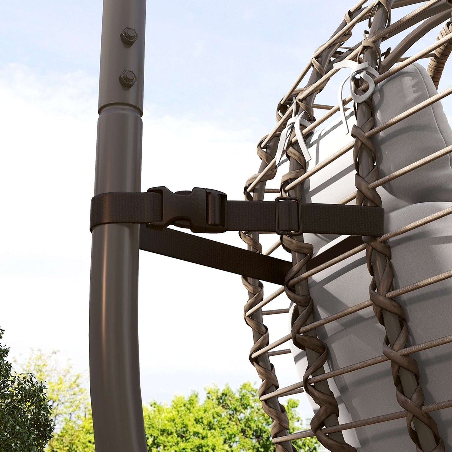 Rattan Hanging Egg Chair, Foldable Wicker Hammock Swing Chair with Cushion, Stand, Adjustable Height, Head Pillow, Steel Frame for Garden