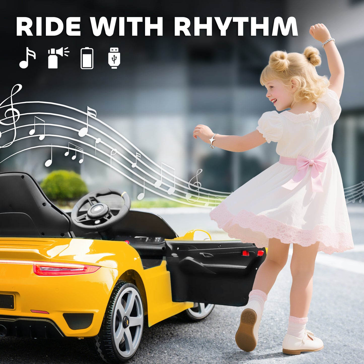 AIYAPLAY Kids Electric Car, 12V Licensed RUF GT Ride on Car with Suspension, Remote Control, Music for 3-5 Years