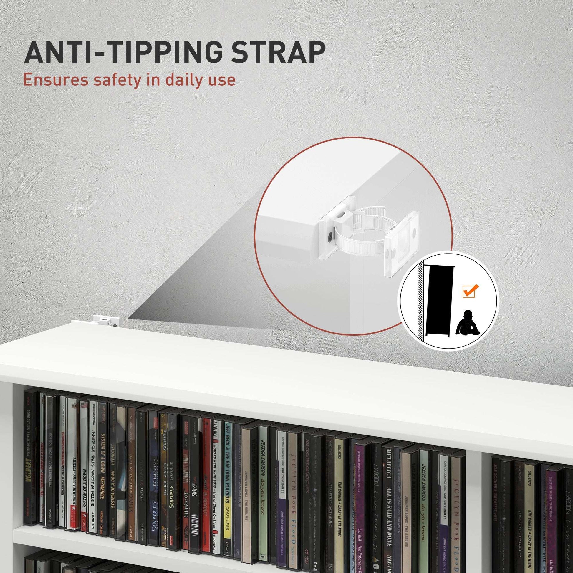 16-Compartment Media Shelf Unit Organiser - White / Brown