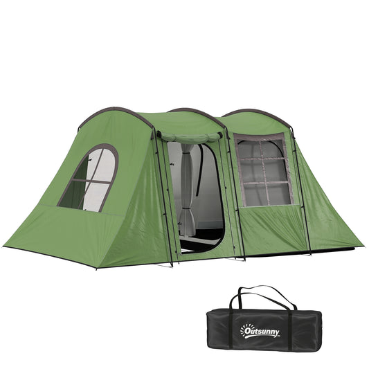 3-4 Man Tunnel Tent, Family Camping Tent with Porch, Bedroom and Living Area, Sewn in Groundsheet, 3000mm Waterproof, Portable with Bag, Green