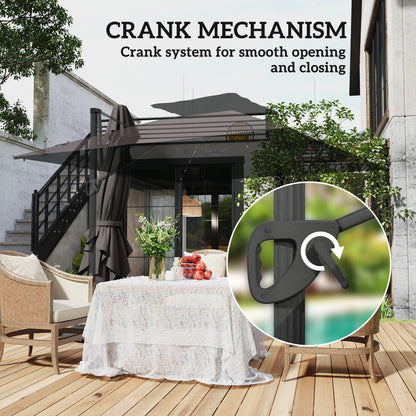 Outsunny 3.5x3 m Garden Cantilever Parasol with Solar LED Lights and Centre Light, Aluminium Large Square Patio Umbrella, UPF50+ Hanging Sun Shade with Cross Base