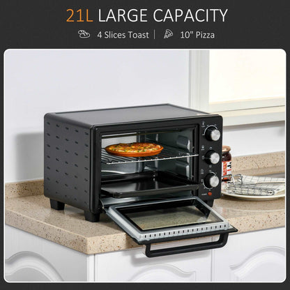 1400W Mini Oven, 21L Countertop Electric Grill, Toaster Oven with Adjustable Temperature, Timer, Baking Tray and Wire Rack,