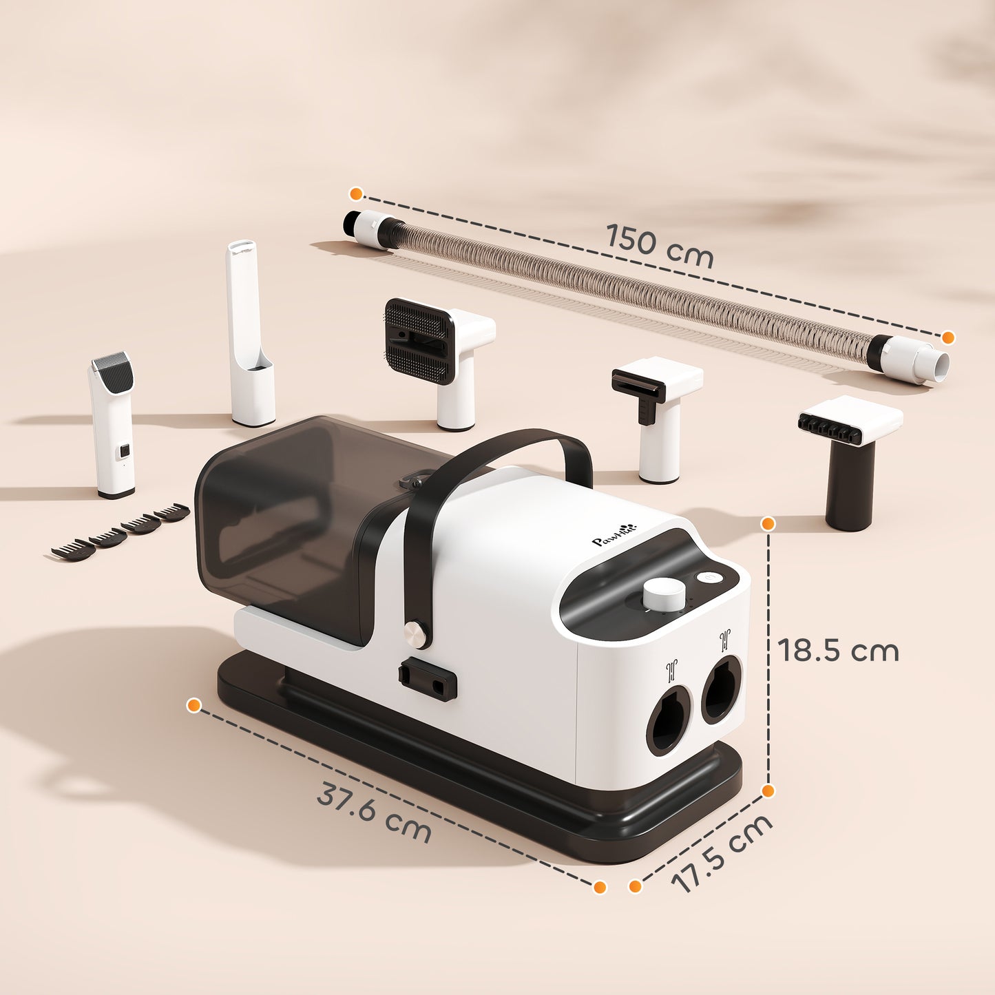 PawHut 5 in 1 Dog Grooming Vacuum & Dryer w/ Clipper, 1.8L Canister, 4 Modes Blow Temperature