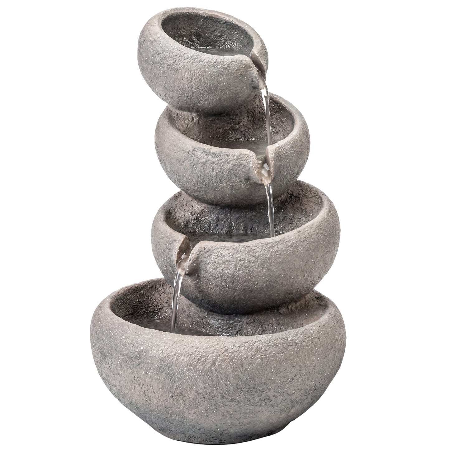 4-Tier Resin Waterfall Fountain | Weathered Stone Look | Warm White LED Lights | 3-Speed Pump | 10-12L | 230V | UK Plug | 3m Cable | 35x32x50cm | Garden Patio Indoor & Outdoor | Mixed Colour