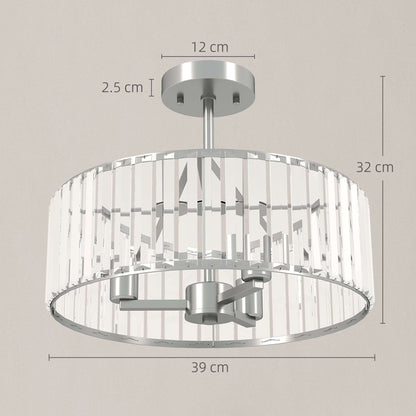 Set of 2 Crystal Ceiling Lights | Semi Flush Mount | 3-Light E14 | Modern Chandelier Style | Metal Frame | Clear Crystal Shade | Φ39x32cm | 40W AC220-240V | Silver Tone