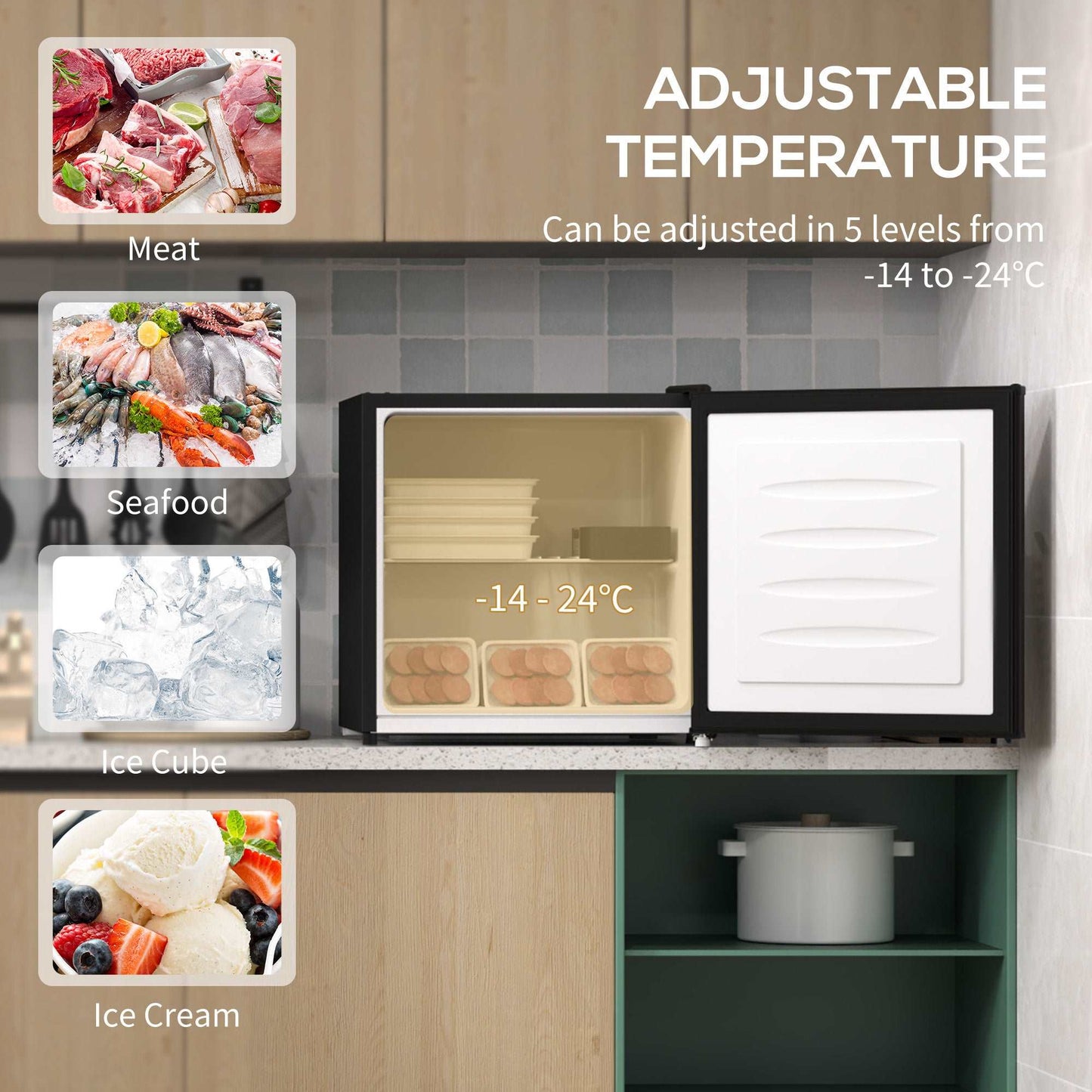 35L Mini Small Space Freezer, -24℃ to -14℃ Temperature - Black / Grey