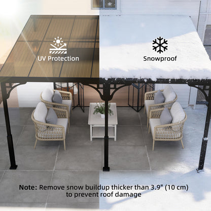 4x3m Hardtop Lean-To Pergola | 7mm Polycarbonate Roof | Galvanised Frame | Wall-Mounted | Windproof Level 6 | Brown