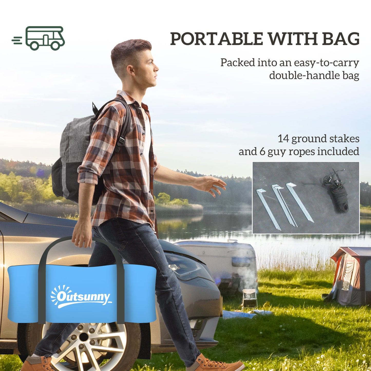 Outsunny 3000mm Waterproof Camping Tent, 3-4 Man Family Tent with Bedroom and Living Room, Portable with Bag, Sky Blue