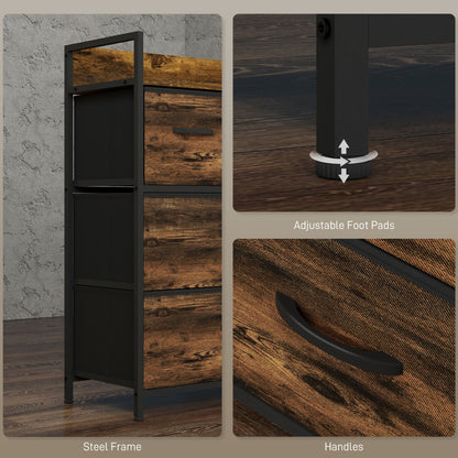 Bedroom Chest Set Of 4 Drawer Dresser Storage Organiser Unit W/ Foldable Drawers, Steel Frame For Living Room, Entryway, Rustic Brown