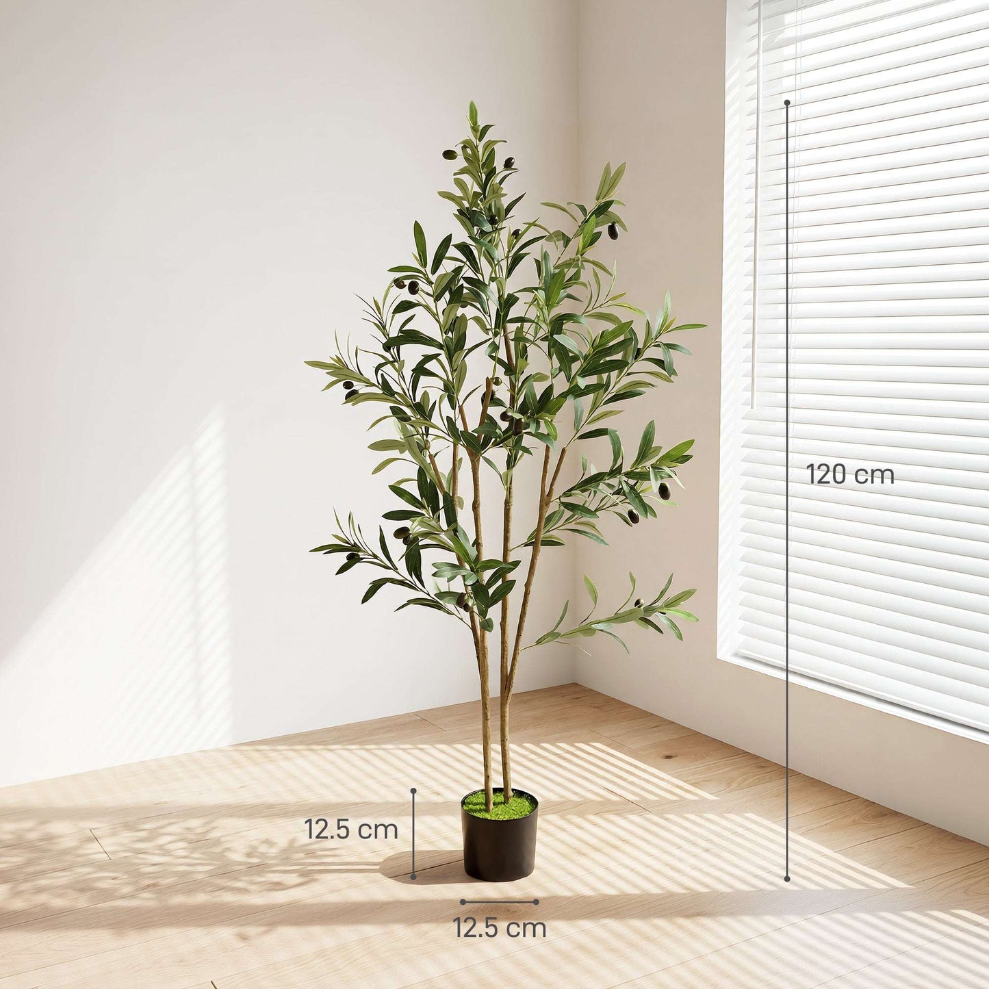 Artificial Olive Tree | 120cm | 303 Silk Leaves | Shapeable Branches | Cement Pot | No Maintenance | Green