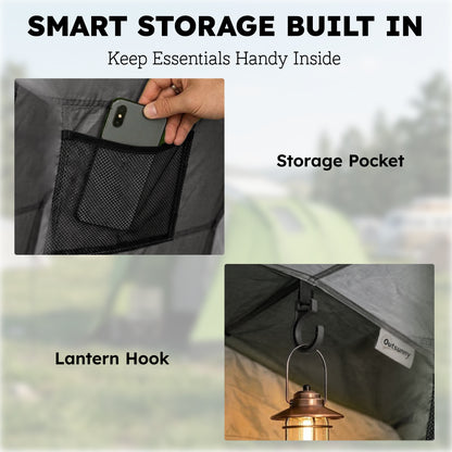 2-Person Camping Tent | 3000mm Waterproof | 2 Large Doors | 2 Windows | Internal Pocket & Lantern Hook | Folds to 80 x 18 x 18cm | 210 x 210 x 150cm | Dark Grey & Red