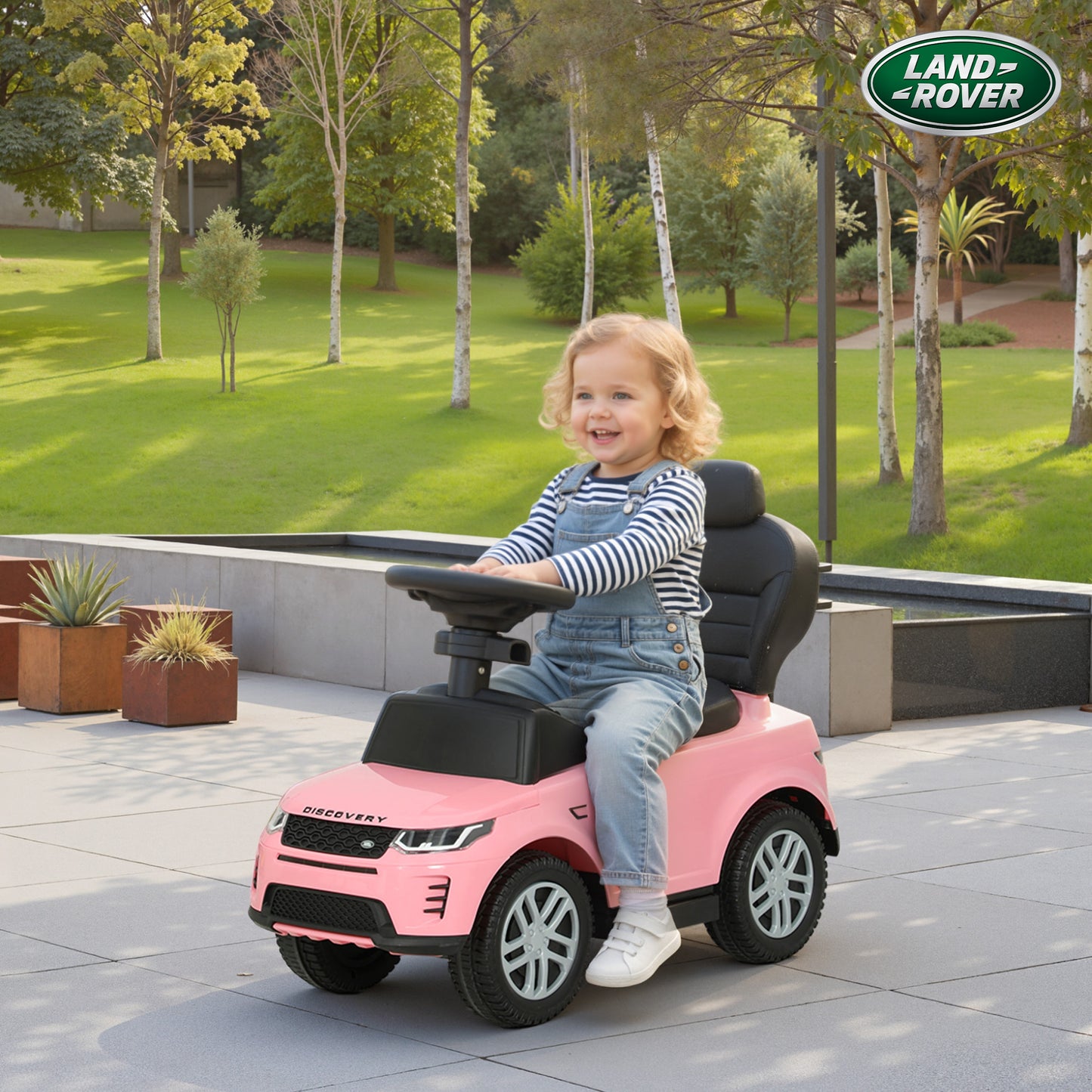 AIYAPLAY LAND ROVER DISCOVERY Licensed Baby Push Car, 2-in-1 Ride on Car with Push Handle and Safety Guardrail