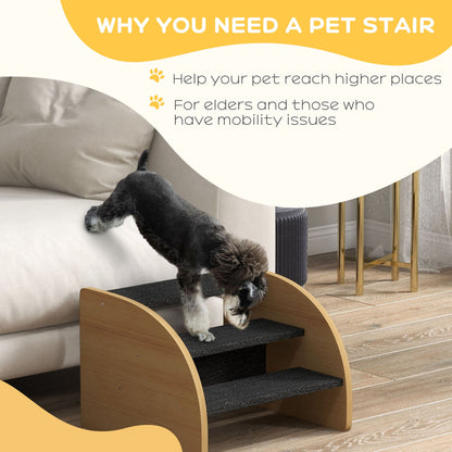 Dog Stairs | 3-Step Oak Effect Pet Steps for Sofa & Bed with Side Panels