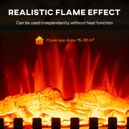 Electric Fireplace Stove Heater with 3D Flame Effect, 2000W/1000W, Freestanding Portable Fireplace with Adjustable Thermostat, 2 Heat Settings for Living Room, Black