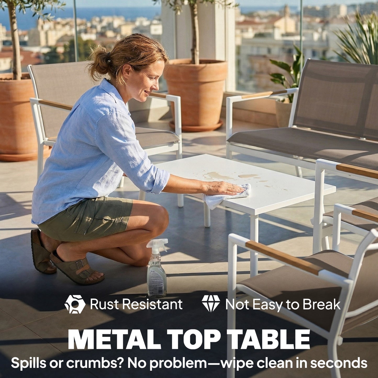 4-Piece Garden Furniture Set | Loveseat, 2 Armchairs & Table | Breathable Mesh | Khaki