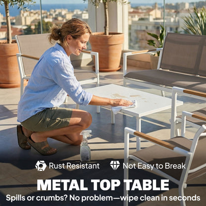 4-Piece Garden Furniture Set | Loveseat, 2 Armchairs & Table | Breathable Mesh | Khaki