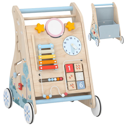 Wooden Baby Walker | Detachable Double-Sided Activity Board, Push-Along Learning Toy with Storage | 1-3 Years | Natural Finish