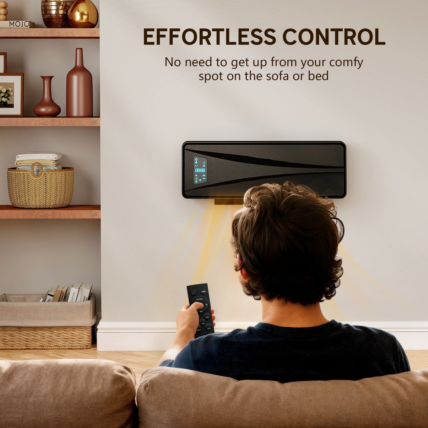 2000W Ceramic Electric Heater with Fan, Adjustable Thermostat, Wall Mounted - Black / White