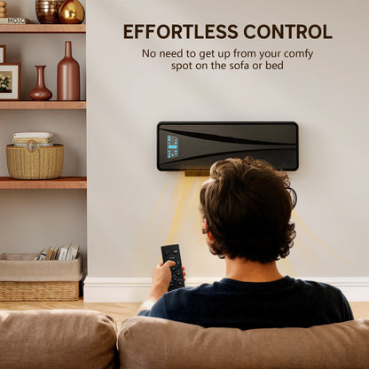 2000W Ceramic Electric Heater with Fan, Adjustable Thermostat, Wall Mounted - Black / White